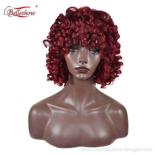 Hot sell wholesale cheap black wig  fashion black African small roll fluffy roll lady wig